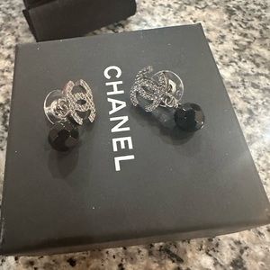 Chanel stud earrings with black drop bead